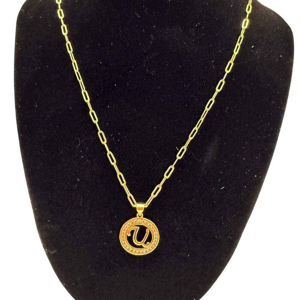 Gold-Tone Initial “U” Charm with Paper Clip Gold Necklace